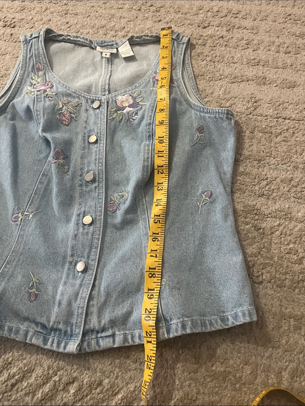 Vintage Together Denim Embroidered Floral 100% Cotton Tank Top Vest Corset 8 - Picture 6 of 7